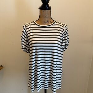 Green Envelope Black and White Striped Tee